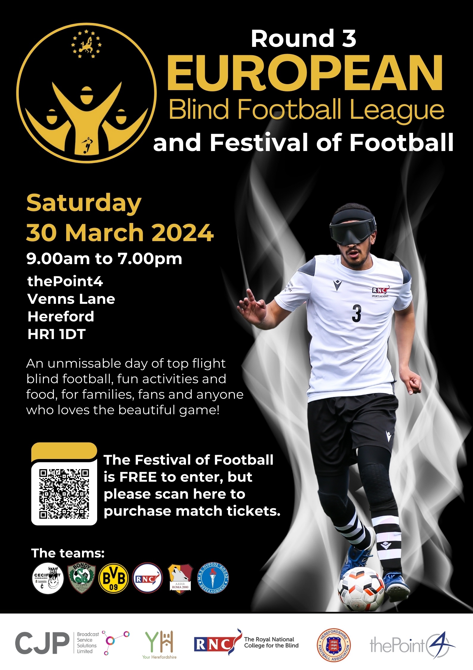 a poster with a blind footballer with flames coming from behind him. All details are written in the post accompanying the picture.