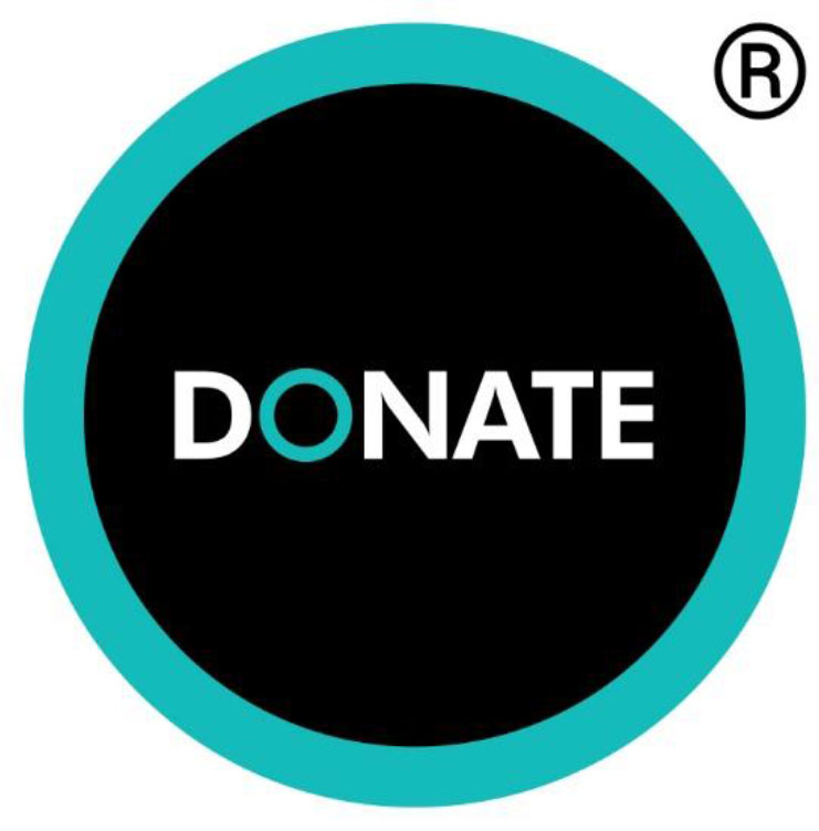 Text Donate logo in black, white and turquoise