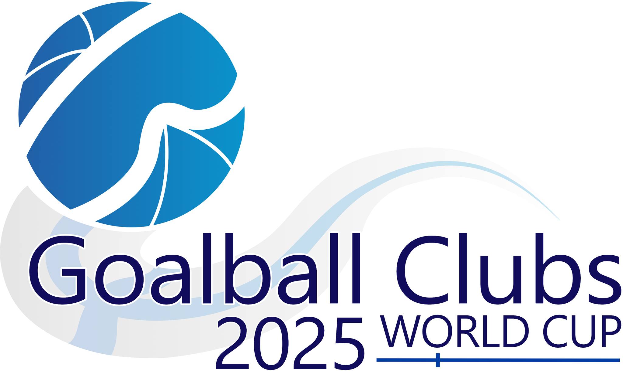 A graphic of a blue goalball with text Goalball Clubs World Cup 2025